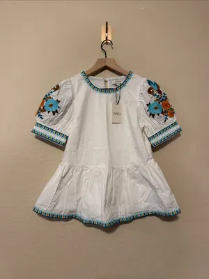 Avara Eileen White Embroidered Peplum Top Size XS NWT thumbnail 4