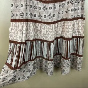 Vtg Central Falls Co Brown Crochet Trim Tiered Maxi Skirt Medium Peasant Prairie thumbnail 6
