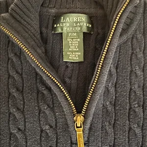 Ralph Lauren Navy 1/4 Zip-Up mock neck cable knit Sweater szPM thumbnail 3