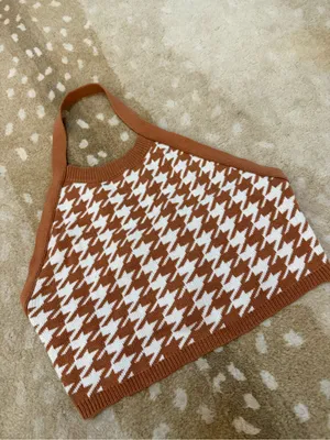Vestique Brown & Cream Houndstooth Knit Halter Top Size Large thumbnail 4