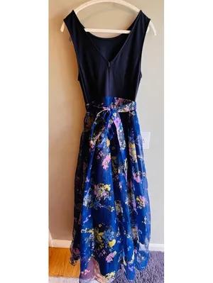 ModCloth Navy Blue Sleeveless Maxi Dress with Floral Organza Overlay and Waist S thumbnail 9