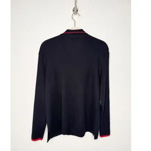 Talbots Vintage Black Red Argyle Long Sleeve V-Neck Polo Sweater SZ L thumbnail 2