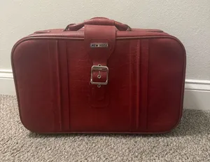 New Vista 21" Brown Leather Hard Case Suitcase Solid Unisex Adult thumbnail 1