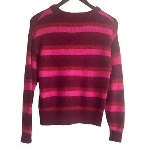 LOGG Women Sweater‎ XS Burgundy Pink Stripe Wool Blend Retro Indie Academia thumbnail 3