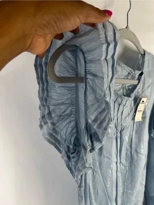 Express NWT Metallic Stripe Flutter Sleeve Pintuck Blouse Blue Size M thumbnail 5