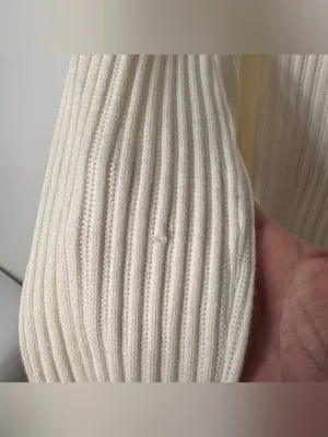 Anthropologie ribbed knit long-sleeve tie-front cardigan Ivory with black trim thumbnail 7
