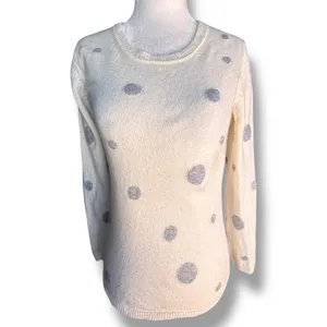 Quinn Cashmere Sparkle Polka Dot Sweater Cream Gray Medium Whimsical Knit thumbnail 8