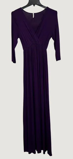 Mother‎ Bee Maternity Purple Faux Wrap V-Neck Empire Waist Maxi Dress MBCRD44 M thumbnail 1