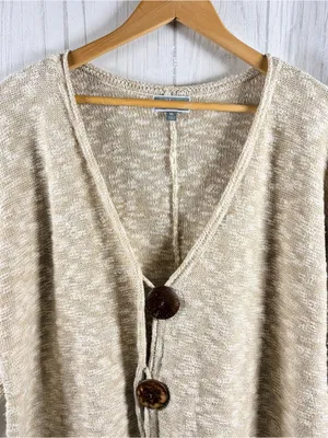 JM COLLECTION Oversized Beige Marled Knit Cardigan 1/2 Sleeve Boho Metallic, XL thumbnail 2