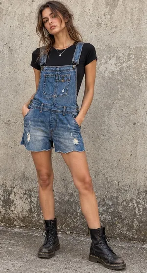 Empyre Cora Denim Y2K Jean Women Shortalls Sz 5 Grunge Indie Distressed Raw thumbnail 1