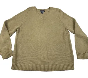 Lands' End V-Neck‎ Sweater Tan Size Large 14-16 Pullover Cotton Japan Classic thumbnail 1