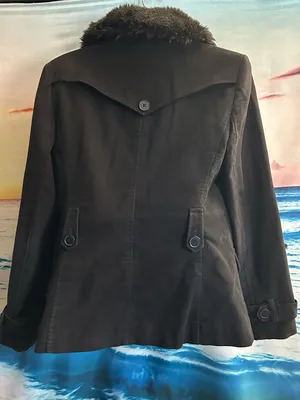 Anne Taylor Loft Black Women's Double-Breasted Jacket with Faux Fur Collar SZ 6 thumbnail 2