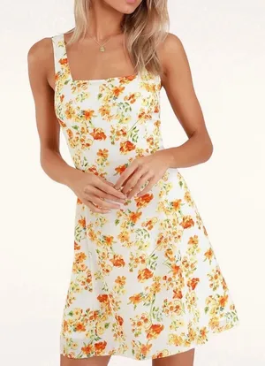 NWT Lulus Yellow Day Date Floral‎ Sleeveless Tie Back Mini Dress Size LARGE thumbnail 1