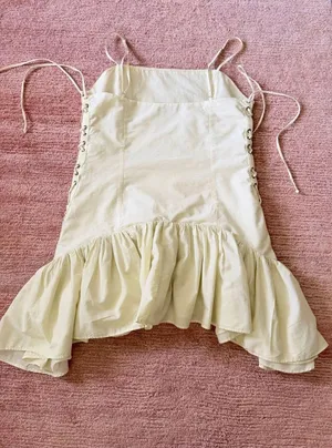 Zara S Yellow Cotton Peplum Mini Dress Lace Up Sides Adjustable Straps thumbnail 11