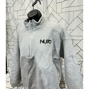 Nuvo‎ Cropped Quarter-Zip Sweatshirt High Collar Embroidered Gray Womens Size M thumbnail 2
