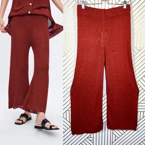 Zara‎ Knit Culottes in Red Rust Wide Leg High Waist thumbnail 2