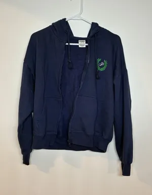 Victoria's Secret Blue Graphic Print Full Zip Hooded Jacket Oversized XS thumbnail 1