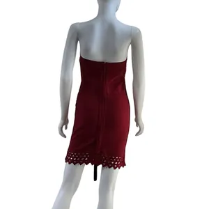 Susana Monaco‎ Burgundy Bandage Strapless Mini Dress Laser Cut Scallop Hem Small thumbnail 12