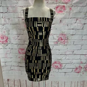 Akira Chicago Women's Sleeveless Gold & Black Weave Bandage Bodycon Mini Dress 5 thumbnail 3