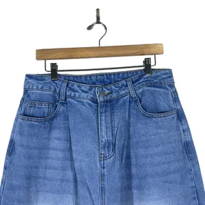 Womens High Rise Pleated Wide Leg Jeans Faded Blue Denim Trousers Size M thumbnail 2