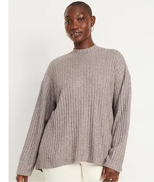 Old Navy Women’s Cozy Mock Neck Tunic Top Ribbed Longsleeve in Mushroom 3X thumbnail 1
