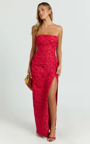 New Showpo Berri Maxi Dress Strapless Jacquard High Split Dress -Large MSRP $129 thumbnail 4