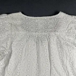 Draper‎ James Blouse Womens Medium White Eyelet Puff Sleeve V Neck Cotton Top thumbnail 12