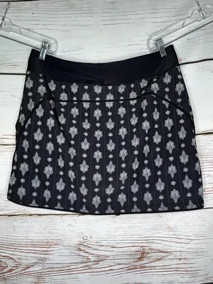 Lands' End 14 Black - Medallion Print Bathing Suit Swim Skort - Skirt w/ Shorts thumbnail 2