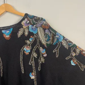 VTG Bonnie Boerer Floral Sequin Sweater Size 1X Black knit Y2K 90s beaded thumbnail 2