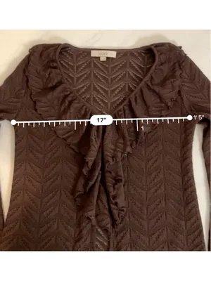 Women's LOFT Brown Ruffle Front Cardigan Sweater Size S thumbnail 7