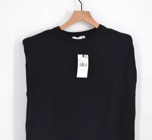 NEW Mango MNG Shoulder Pad T-Shirt Crewneck Cotton in Black Women's XS S thumbnail 4