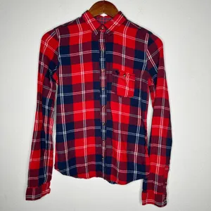 Abercrombie & Fitch flannel long sleeve button up shirt blue, red Sz S‎ thumbnail 3