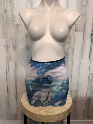 SheIn Abstract Graphic Mesh Mini Skirt Womens Size Small Sheer Blue Pink Cover Up thumbnail 2