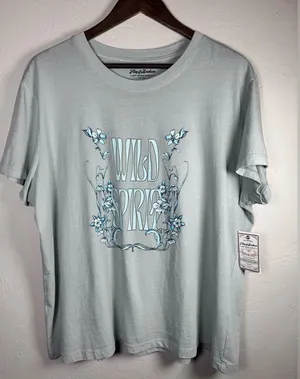 🩶💙100% Cotton Wild Spirit Floral Graphic Boho Tee in Smoky Light Blue Size XXL thumbnail 1
