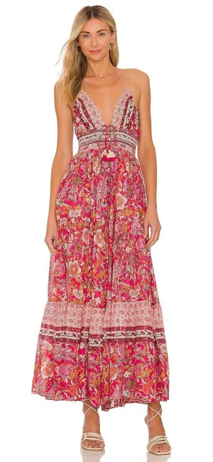 NWT Free People Real Love Maxi in Meadow Combo Floral Cotton Halter Dress L thumbnail 1