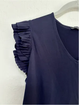 Women's Tahari Navy Ruffle Sleeve V-Neck Tee Size S thumbnail 8