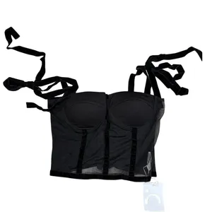 Commense Semi Sheer Y2K Dark Fairy Tied Mesh Cami Crop Top Black Small thumbnail 2