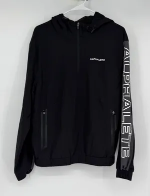 Alphalete EXP Tech Windbreaker Men's XS Black Hooded Quarter Zip Gym Jacket thumbnail 1