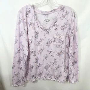 Laura Ashley Large Pajama Set Pink Floral Lettuce Hem Soft Girl Cottagecore 559 thumbnail 2