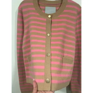 NVLT Anthropologie Striped Cardigan Sweater Lady Jacket Pink Tan Large Preppy thumbnail 5