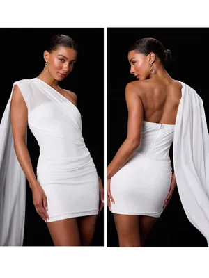 Lulus Nathalia White Mesh One-Shoulder Sash Mini Dress Size XS Bridal Classic thumbnail 2