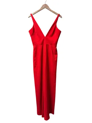House of CB Leilah Sleeveless Plunge Jumpsuit Wide Leg Red Medium Glam Romantic thumbnail 6