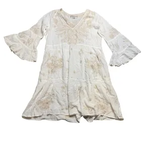 ✨🦚 Johnny Was Workshop Sheer Ivory Tiered Peacock Dress‎ Sz M 🦚✨ thumbnail 2