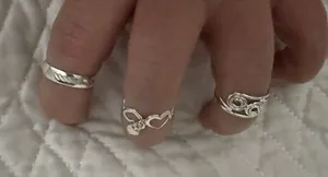 Sterling Silver Open Heart and Swirl Ring Set thumbnail 1