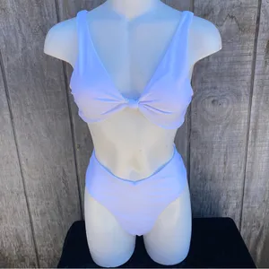White Two Piece Padded Triangle Knot Front Top Bikini Set Size Medium thumbnail 7