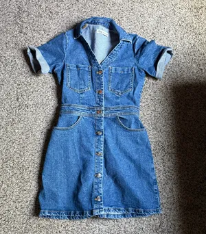 Zara mid-blue denim mini dress thumbnail 3