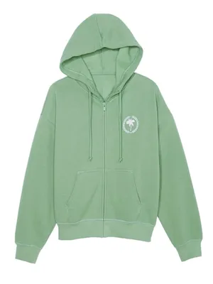 VICTORIA’S SECRET PINK Beverly Hills Zip Up Ivy Fleece Full Zip Hoodie Green L thumbnail 1
