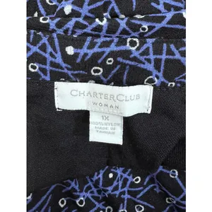 Charter Club Woman Deep V-Neck Blue and Black Pattern Blouse Plus Size 1X thumbnail 5