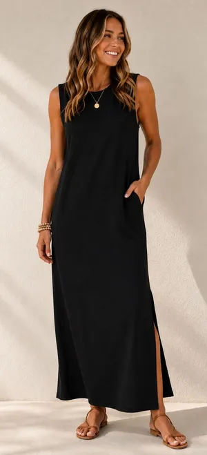 Sleeveless Black Maxi Dress XL thumbnail 1