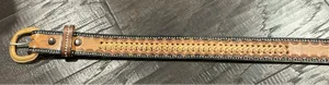 Womens 36"‎ Western Leather Belt Brown Braided Tooled Basketweave Buckle Cowgirl thumbnail 1